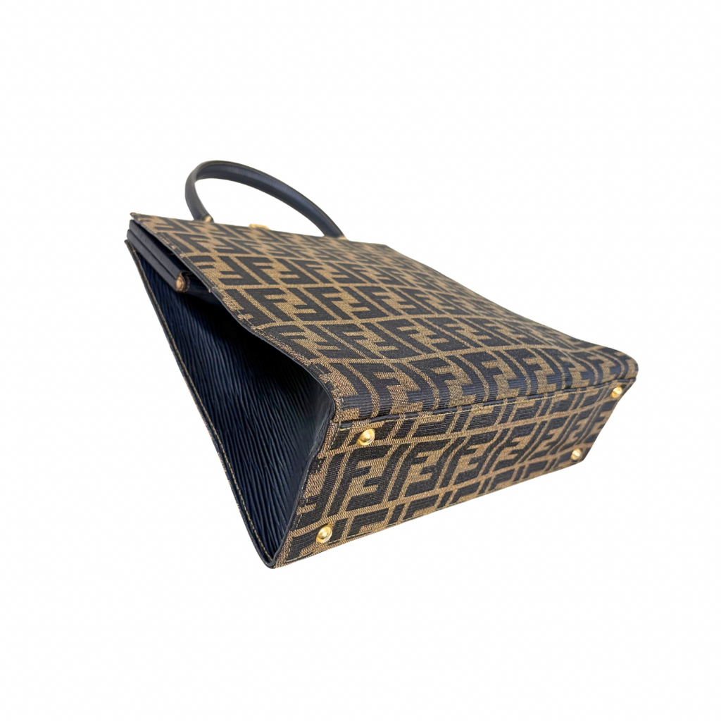 Zucca Canvas Vintage Handbag Brown Gold Hardware