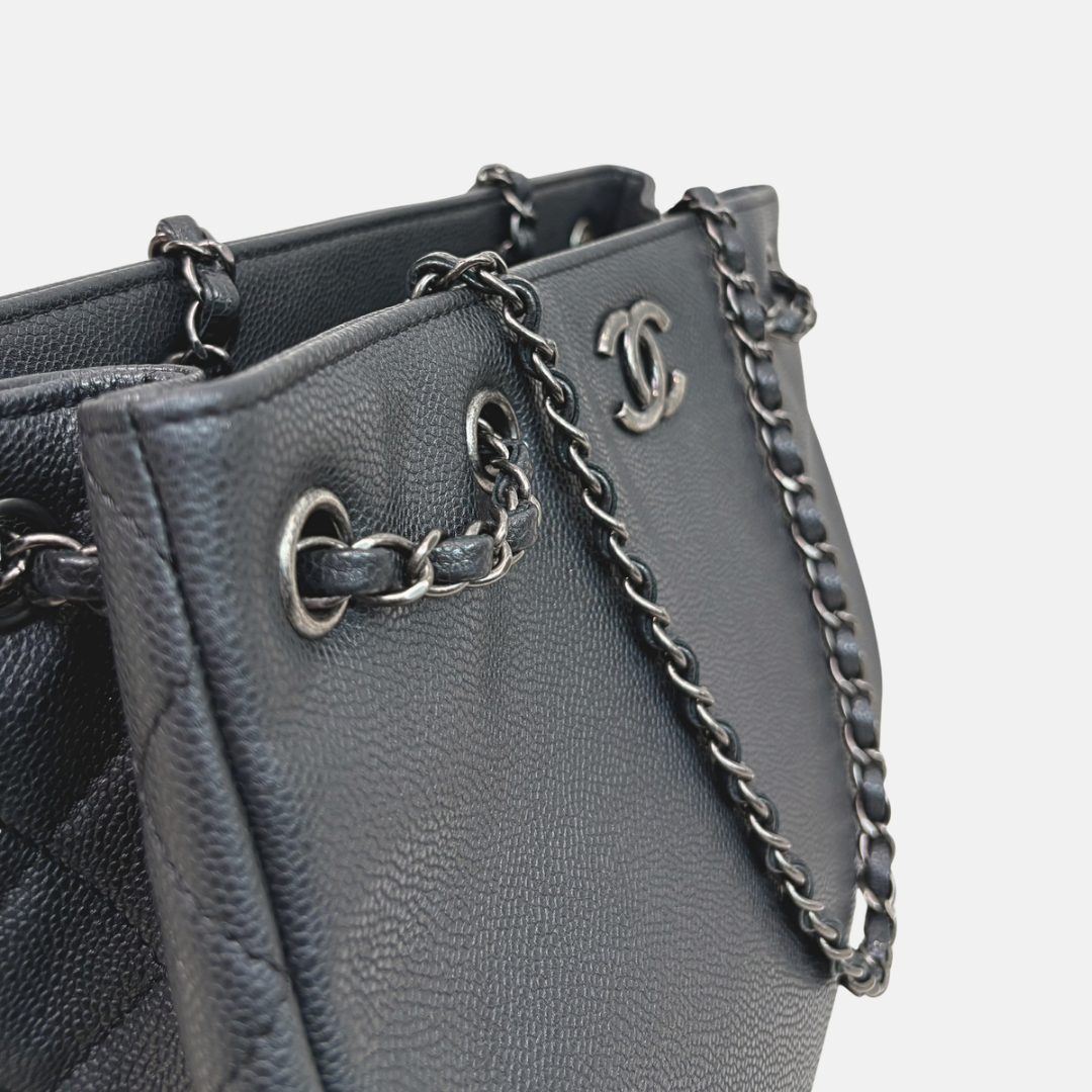 Shopping Tote Bag Woven Chain Black Caviar Leather Ruthenium Hardware Series 22