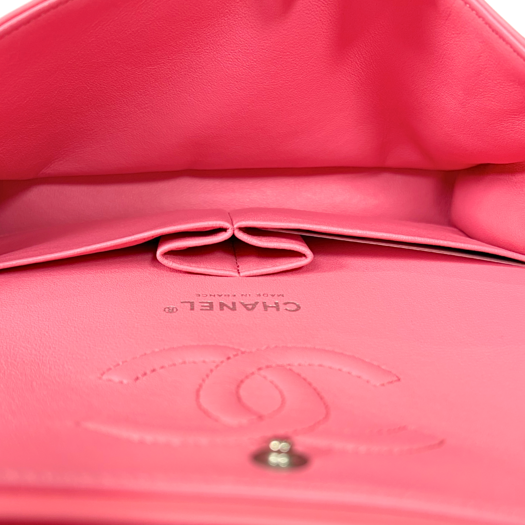 Classic Double Flap Medium Coral Orange Patent Leather Series 21