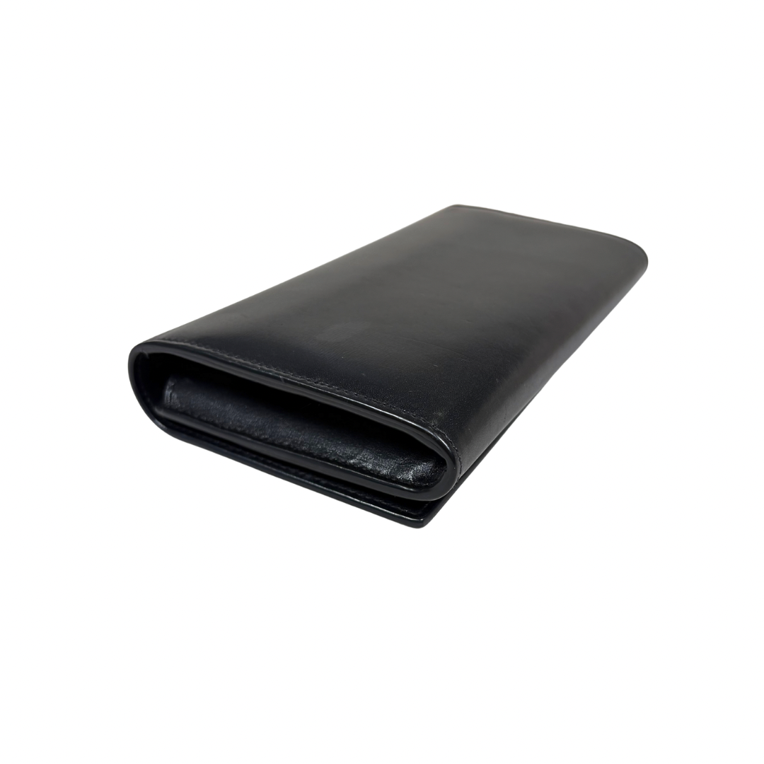 Long Bi-fold Wallet Black Smooth Leather