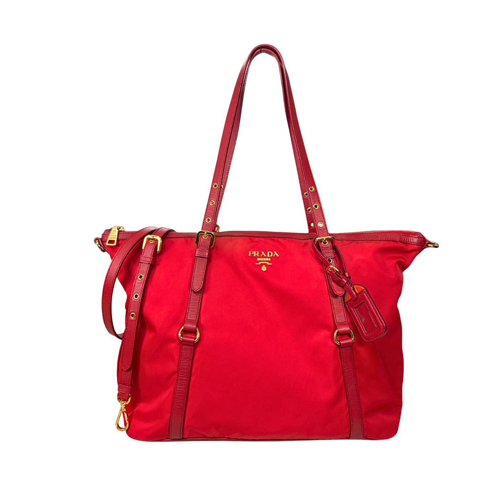 Tessuto Tote Red Saffiano Leather Gold Hardware