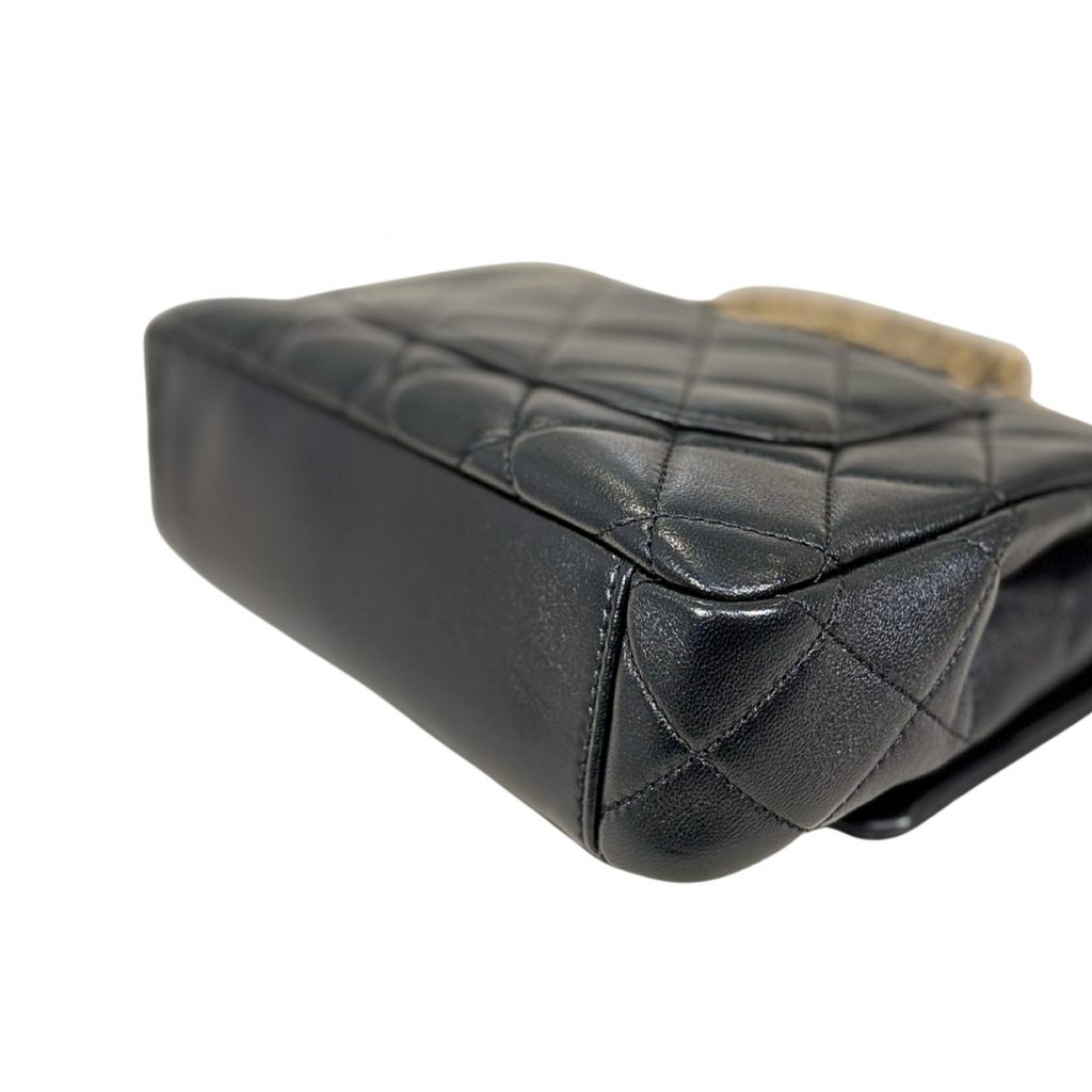 24C Mini Flap Black Lambskin Leather Gold Hardware Microchip