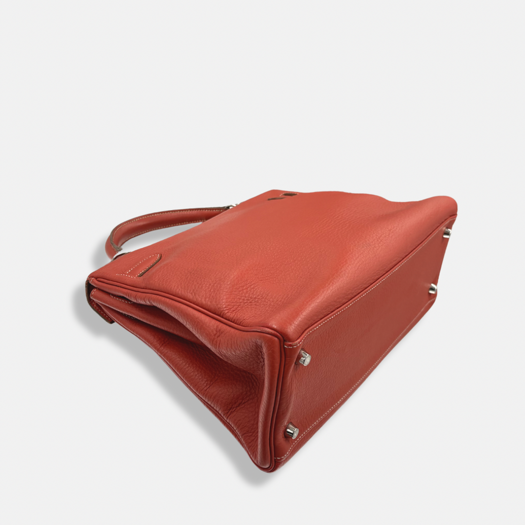Kelly 32 Handbag Taurillion Clemence Orange Palladium Hardware