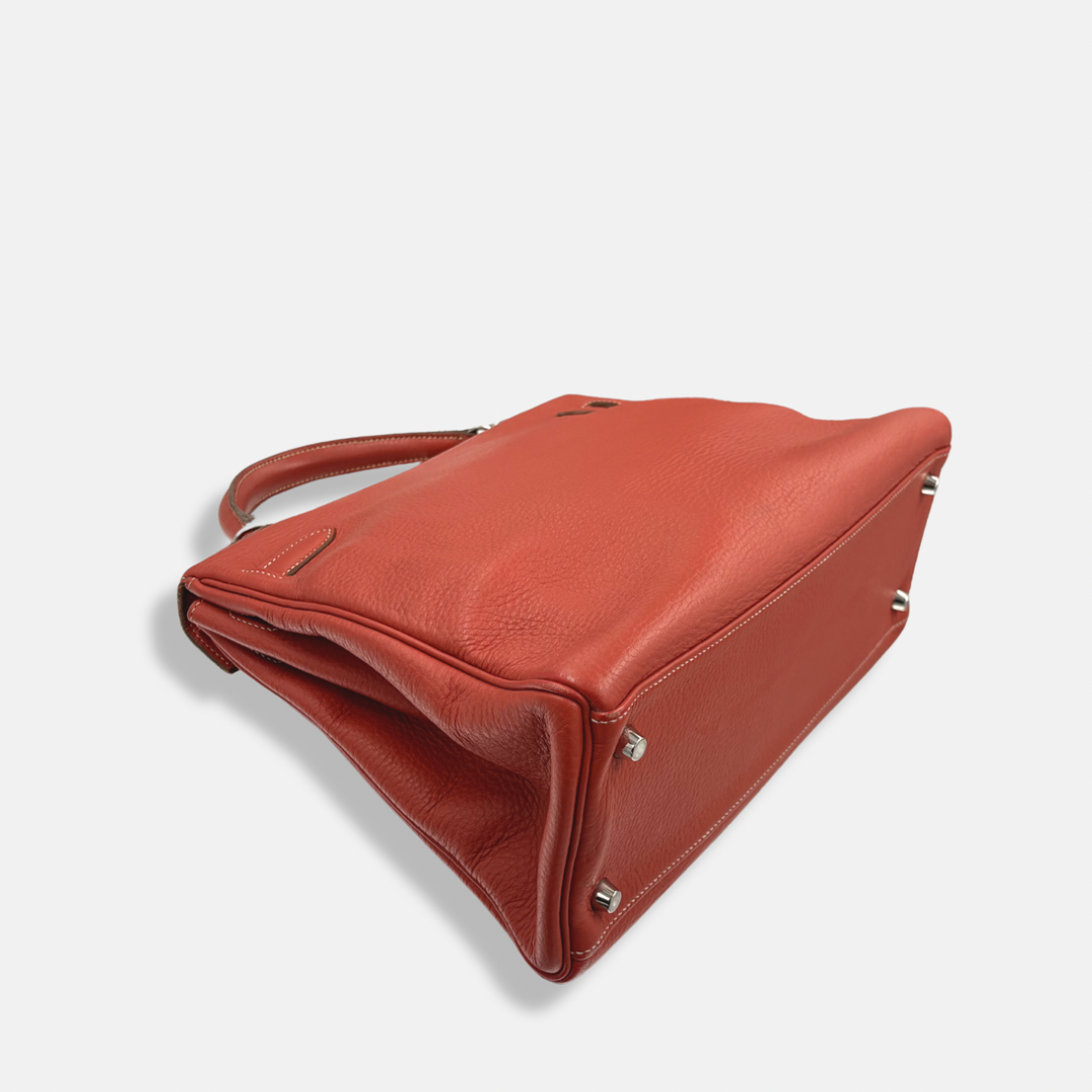 Kelly 32 Handbag Taurillion Clemence Orange Palladium Hardware