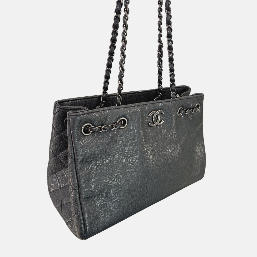 Shopping Tote Bag Woven Chain Black Caviar Leather Ruthenium Hardware Series 22