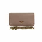Cammeo Saffiano Leather Wallet On Chain Light Beige Gold Hardware