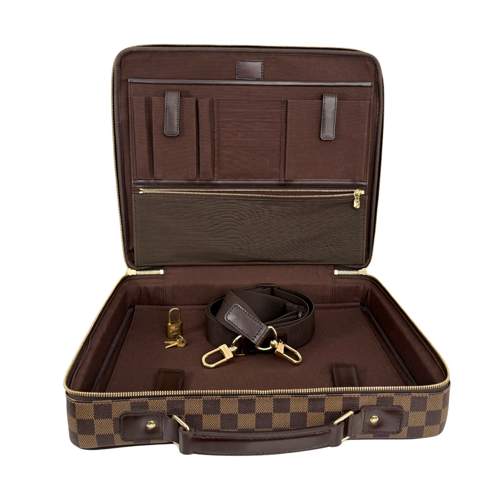Sabana Case Bag Damier Ebene Leather Gold Hardware