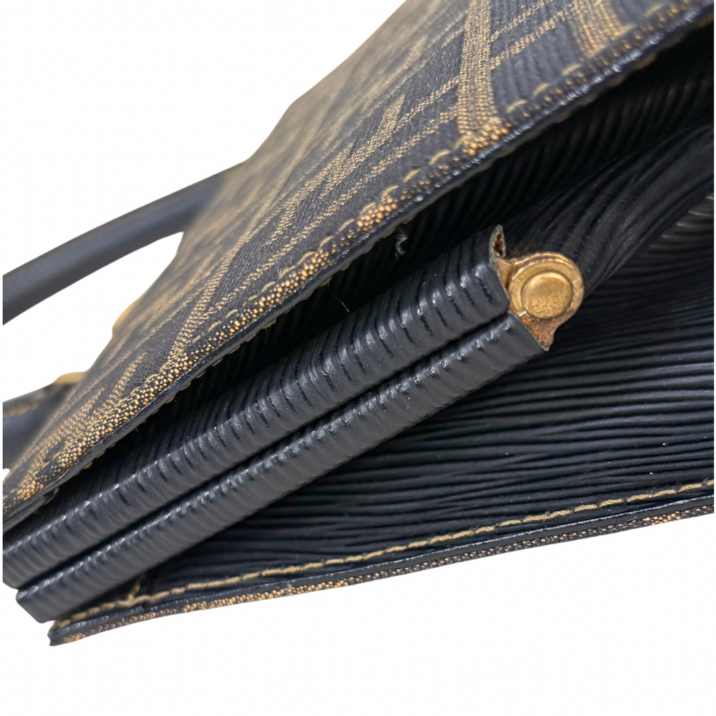 Zucca Canvas Vintage Handbag Brown Gold Hardware