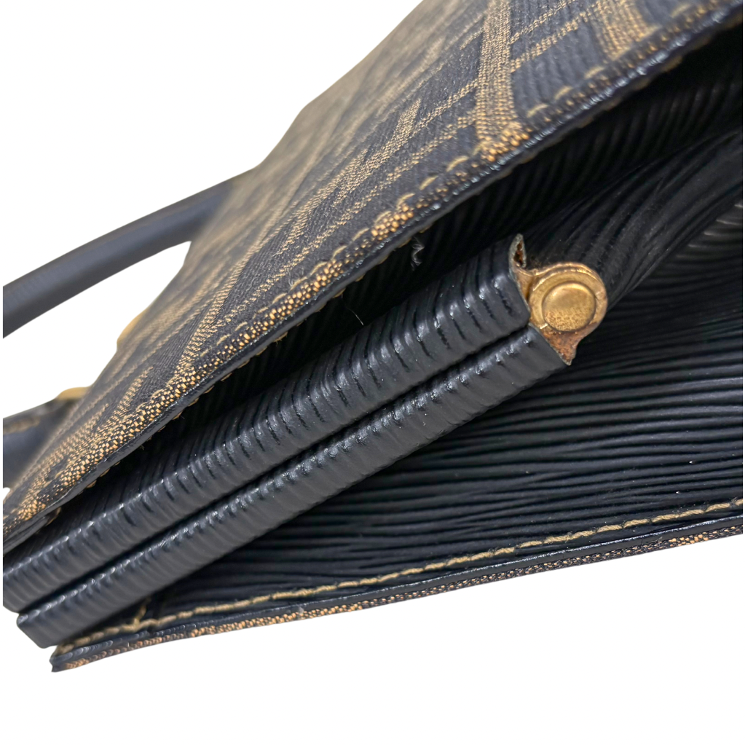 Zucca Canvas Vintage Handbag Brown Gold Hardware