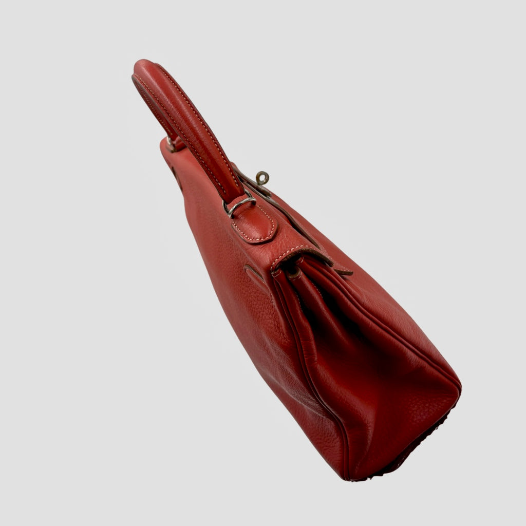 Kelly 32 Handbag Taurillion Clemence Orange Palladium Hardware