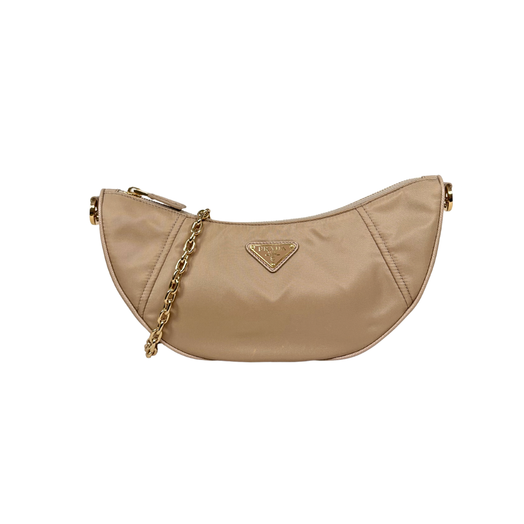 Re-nylon Demi Lune Bandoliera Bag Beige Gold Hardware