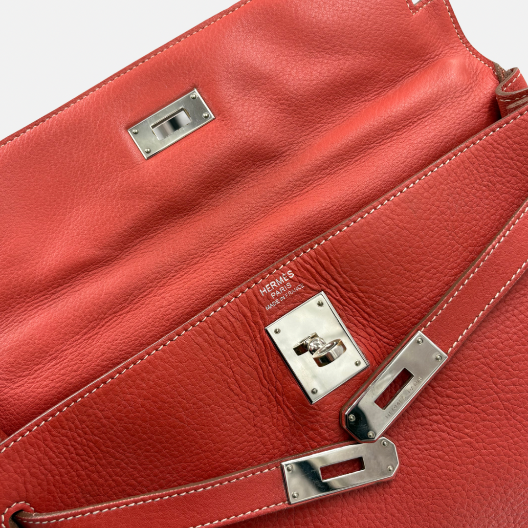 Kelly 32 Handbag Taurillion Clemence Orange Palladium Hardware
