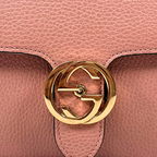 Pebbled Leather Interlocking G Small Light Pink Gold-Tone Hardware
