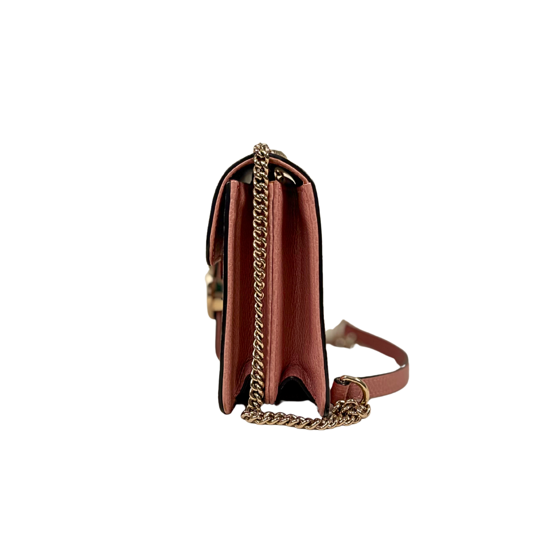 Pebbled Leather Interlocking G Small Light Pink Gold-Tone Hardware