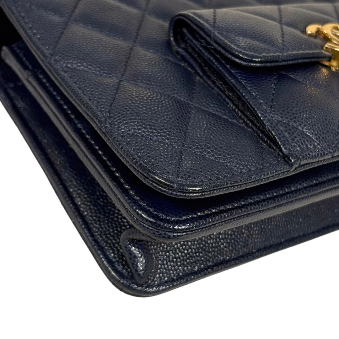 Pocket Twins Wallet On Chain Mini Navy Blue Caviar Gold Hardware Microchipped