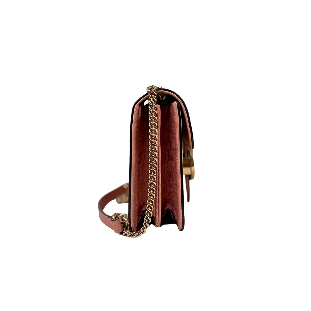 Pebbled Leather Interlocking G Small Light Pink Gold-Tone Hardware