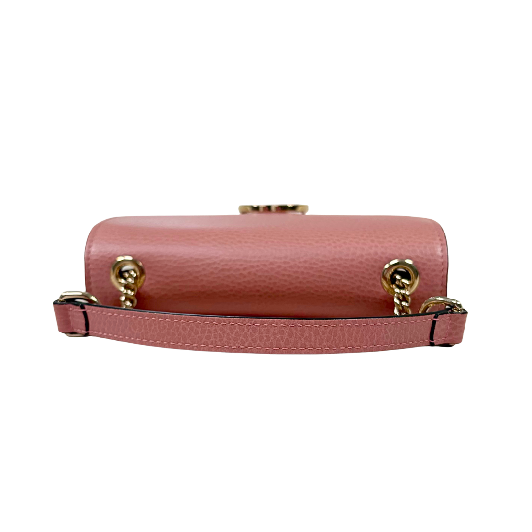 Pebbled Leather Interlocking G Small Light Pink Gold-Tone Hardware
