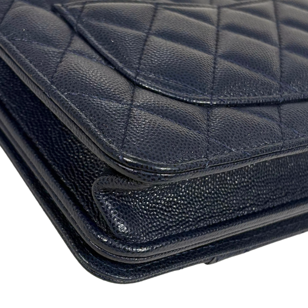 Pocket Twins Wallet On Chain Mini Navy Blue Caviar Gold Hardware Microchipped