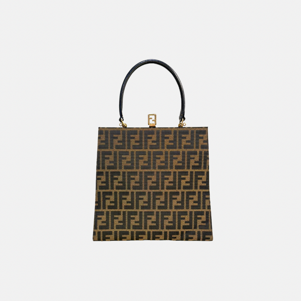 Zucca Canvas Vintage Handbag Brown Gold Hardware