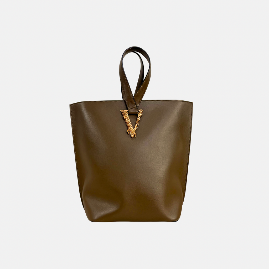 Virtus Bucket Shopper Bag Olive Brown Gold Hardware