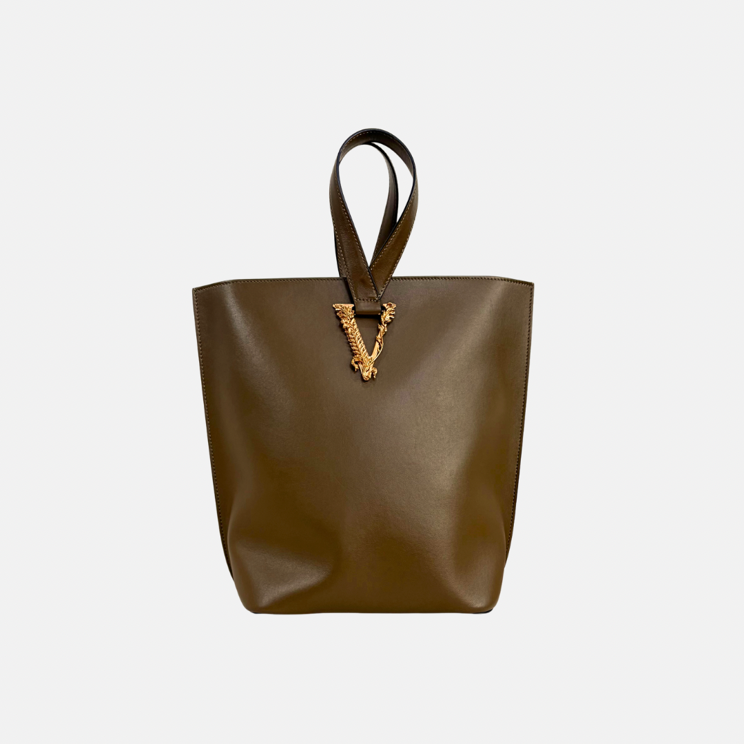 Virtus Bucket Shopper Bag Olive Brown Gold Hardware