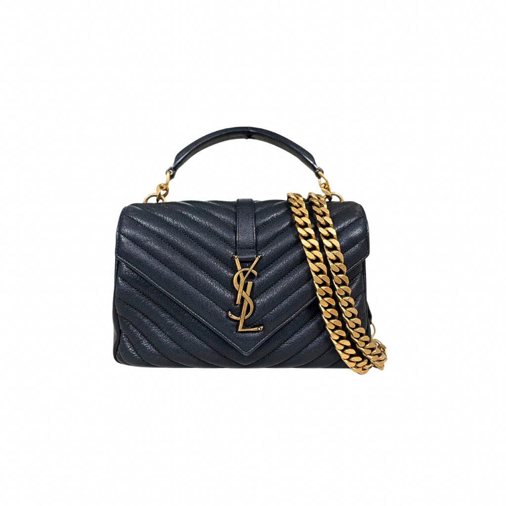College Bag Black Calfskin Leather Gold Hardware