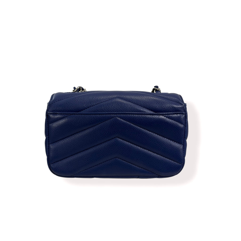 Blue Chevron Envelope Flap Caviar Mini Silver Hardware Series 24
