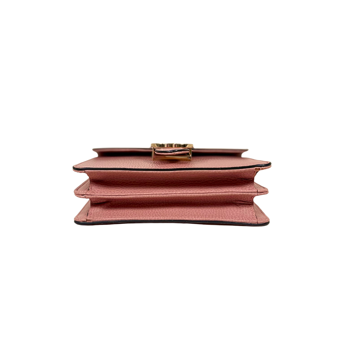 Pebbled Leather Interlocking G Small Light Pink Gold-Tone Hardware