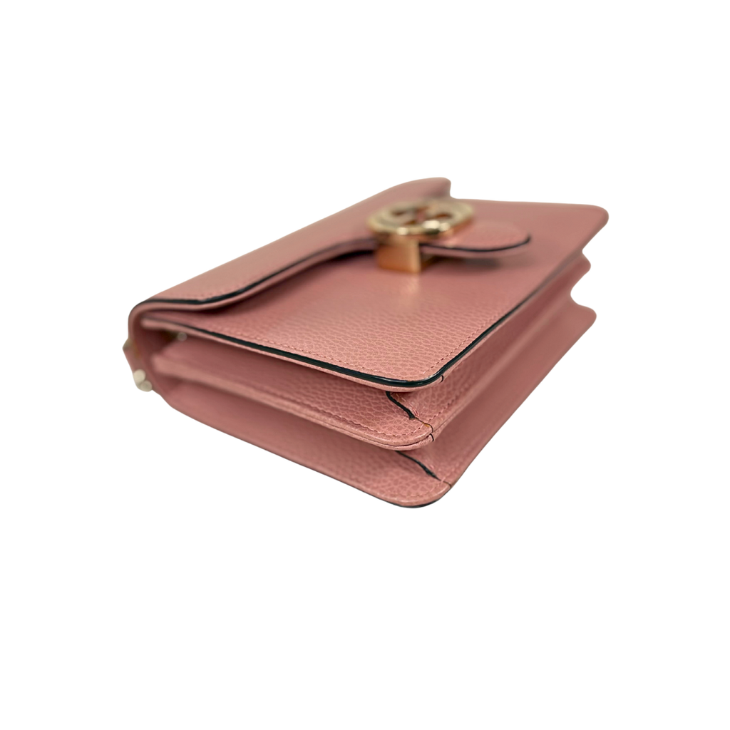 Pebbled Leather Interlocking G Small Light Pink Gold-Tone Hardware