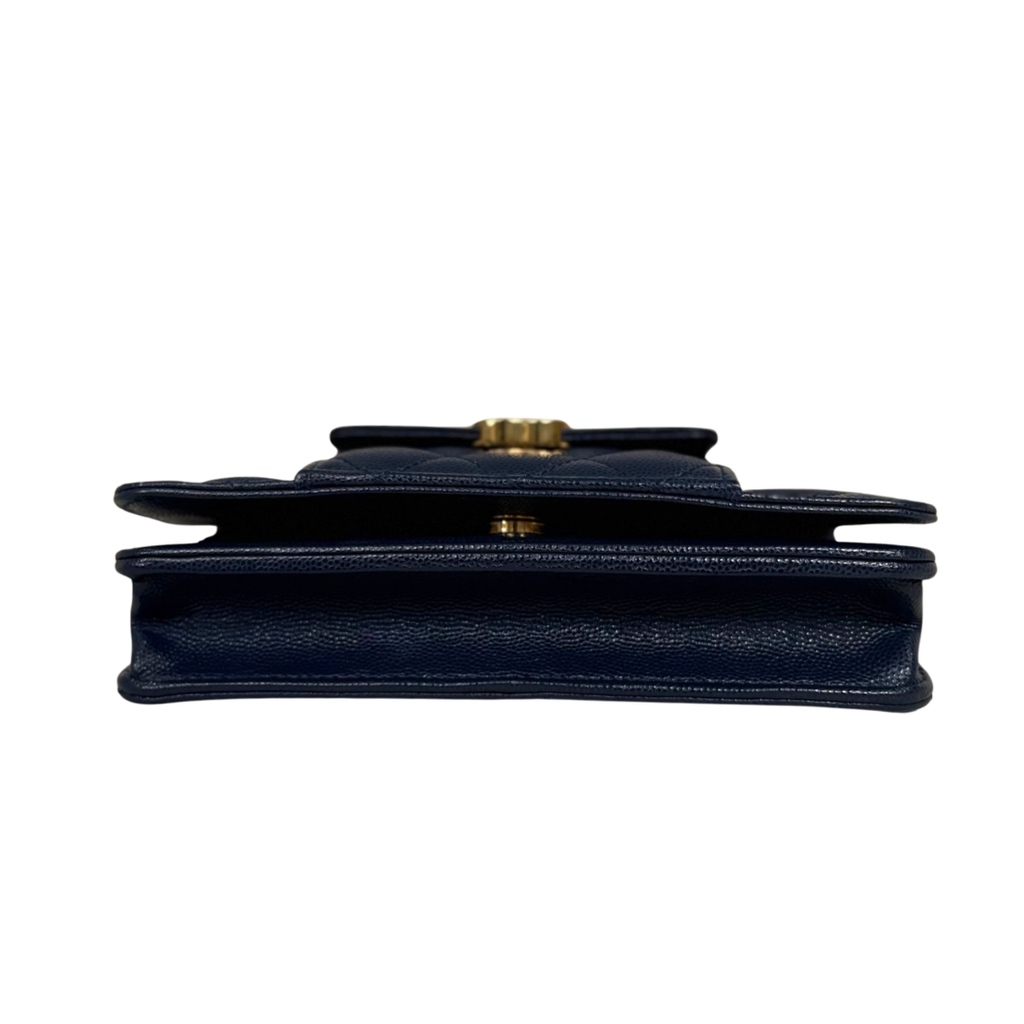 Pocket Twins Wallet On Chain Mini Navy Blue Caviar Gold Hardware Microchipped