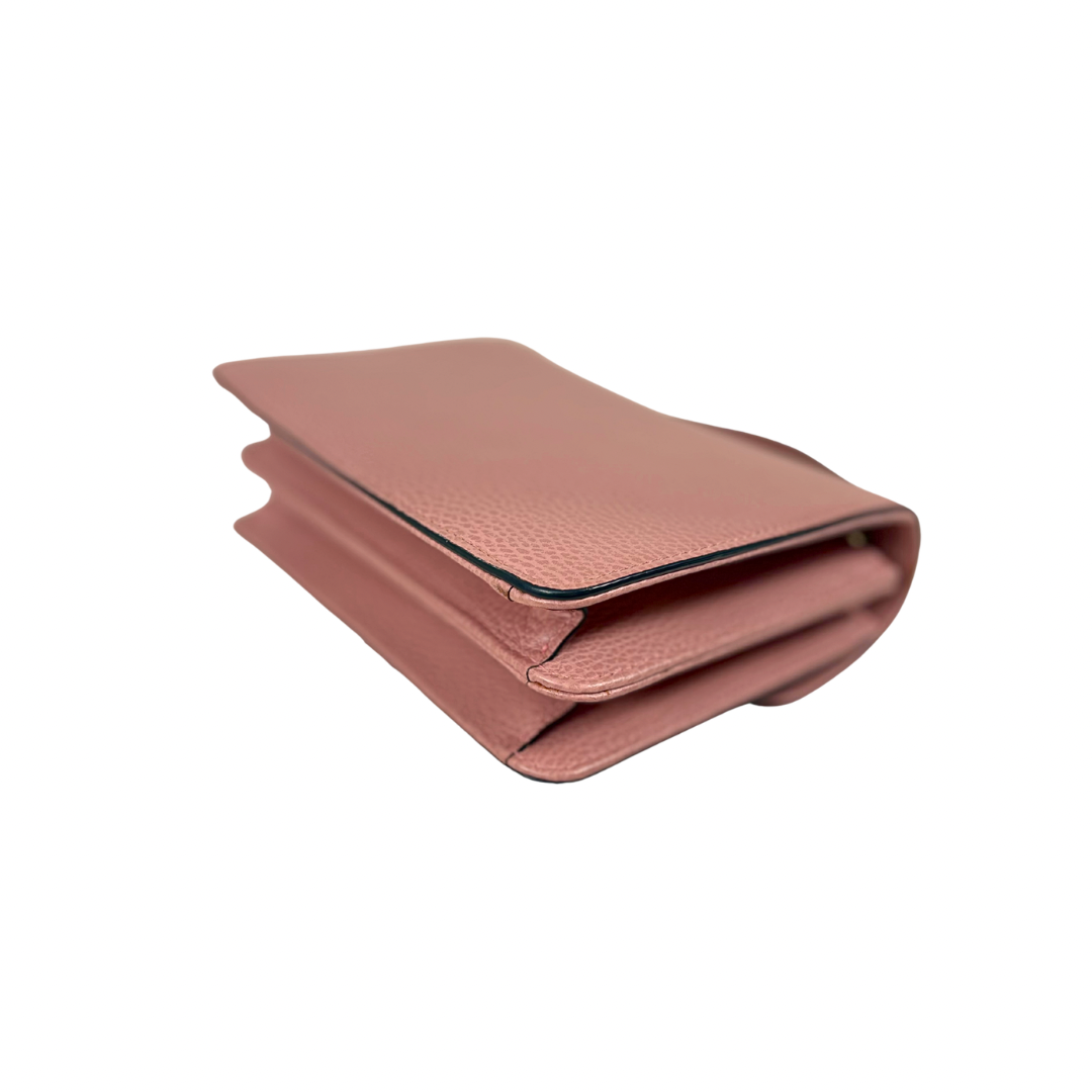 Pebbled Leather Interlocking G Small Light Pink Gold-Tone Hardware