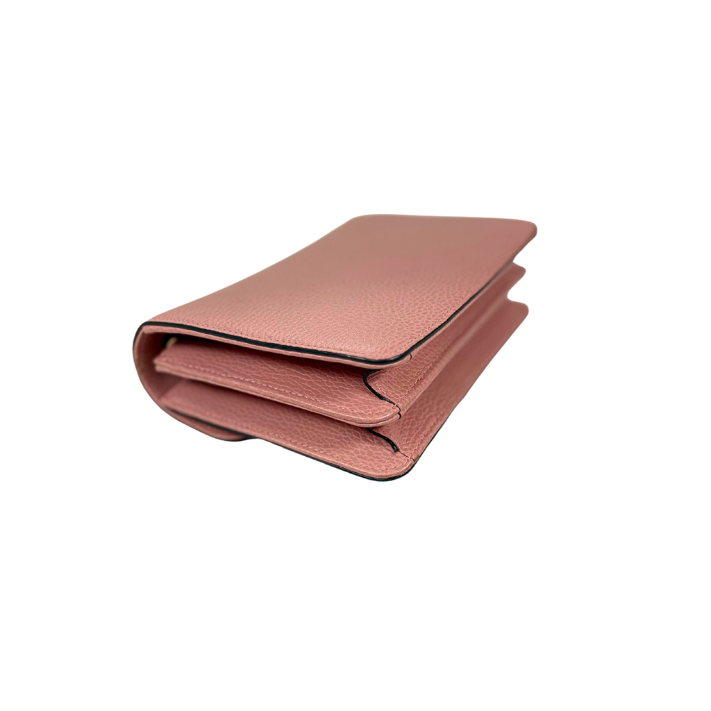 Pebbled Leather Interlocking G Small Light Pink Gold-Tone Hardware