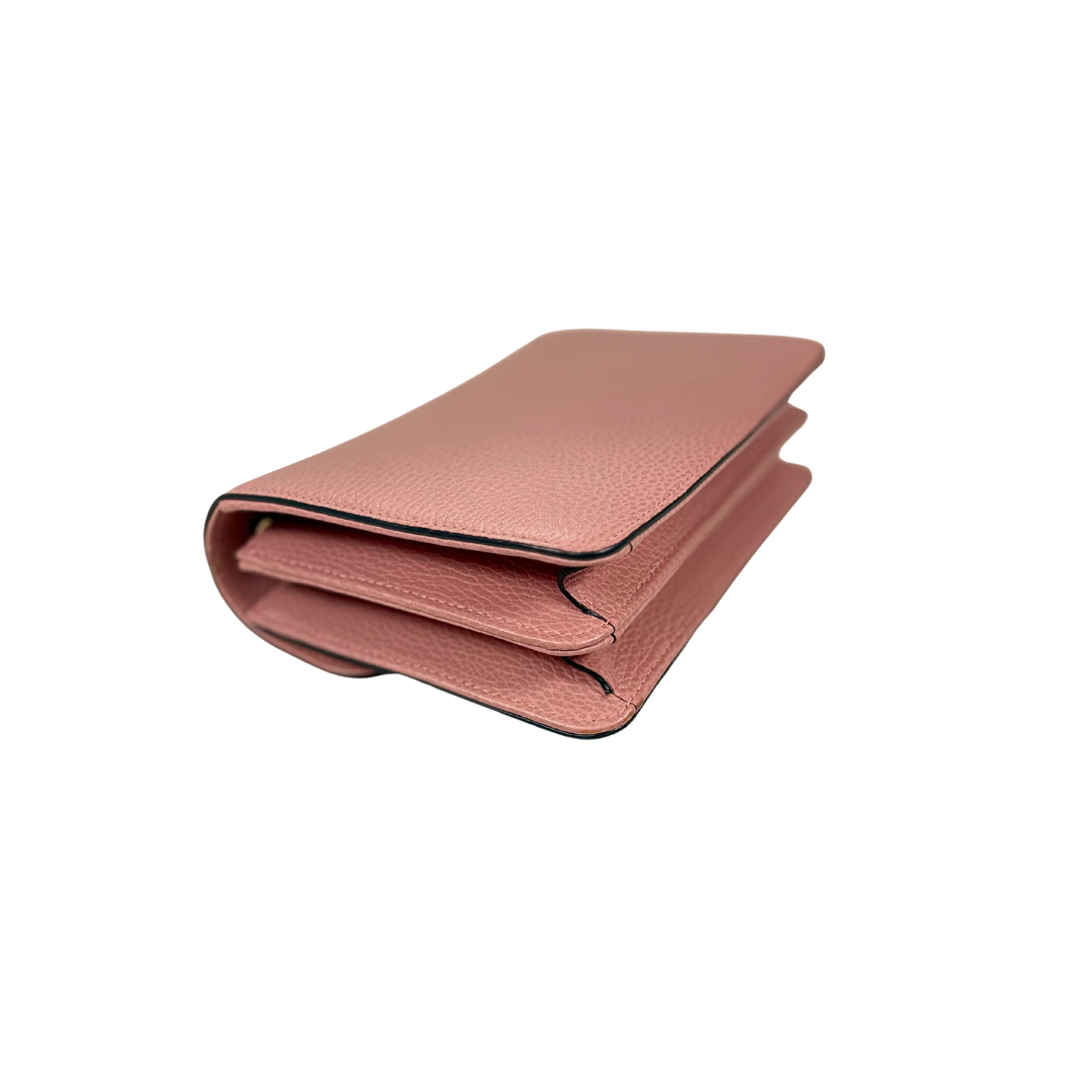 Pebbled Leather Interlocking G Small Light Pink Gold-Tone Hardware