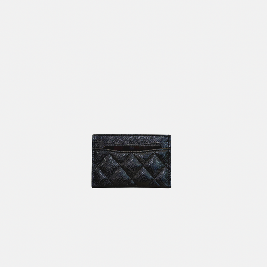 Classic Card Holder Black Caviar Leather Silver Hardware