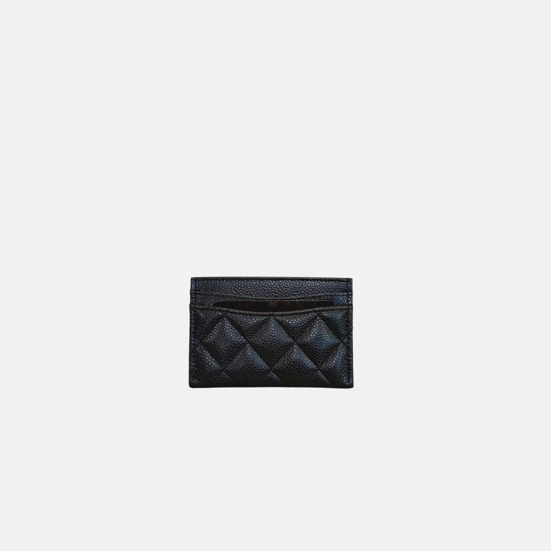 Classic Card Holder Black Caviar Leather Silver Hardware