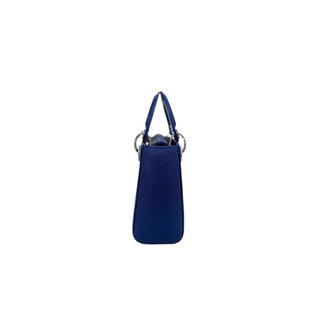 Mini Lady Dior Bag Blue Lizard W/ Crystals Charms Silver Hardware