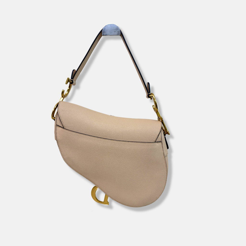 Saddle Bag Medium Beige Grained Calfskin Leather Gold Hardware