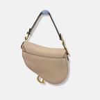 Saddle Bag Medium Beige Grained Calfskin Leather Gold Hardware