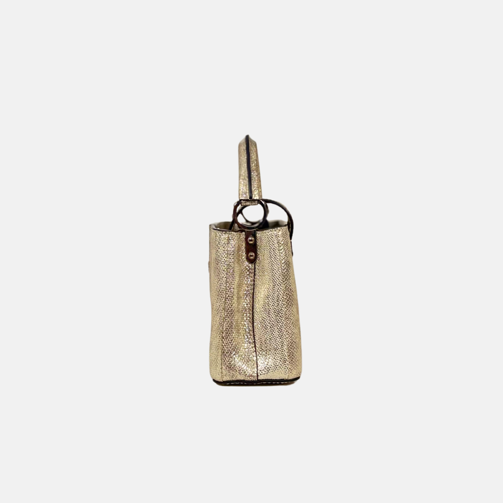 Lizard Capucines Metallic Gold Mini Bag  Silver Hardware