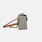 Raffia Woven Blue GG Marmont Shoulder Bag Gold Hardware