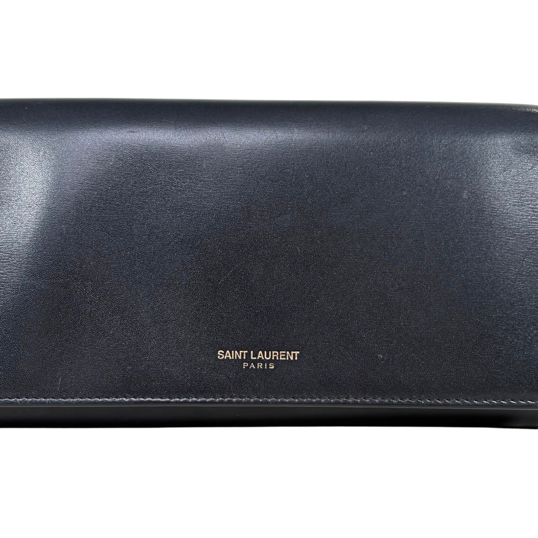 Long Bi-fold Wallet Black Smooth Leather