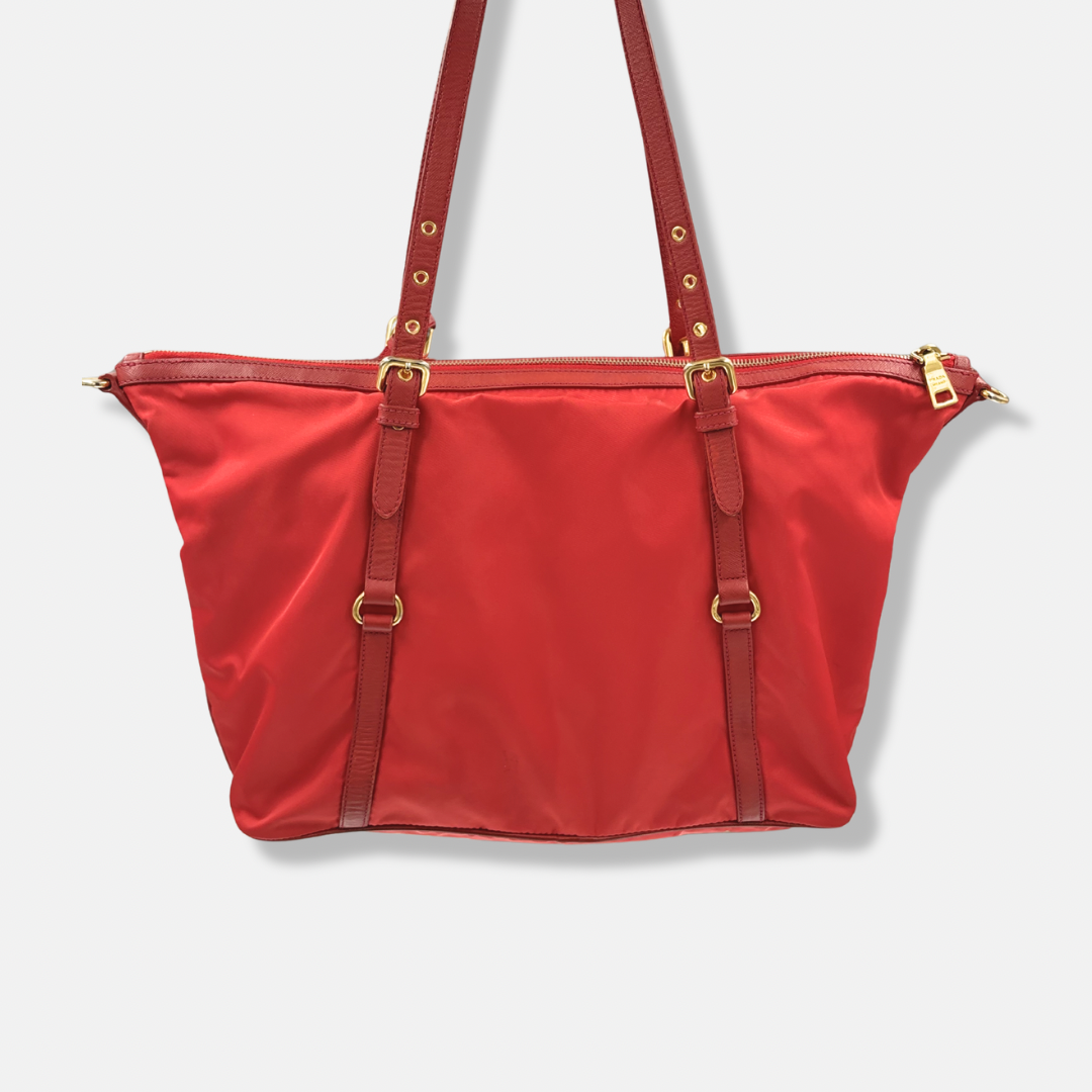 Tessuto Tote Red Saffiano Leather Gold Hardware
