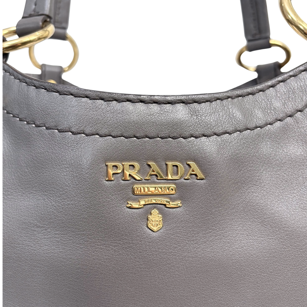 Signature Hobo Bag Vitello Daino Leather Grey Gold Hardware
