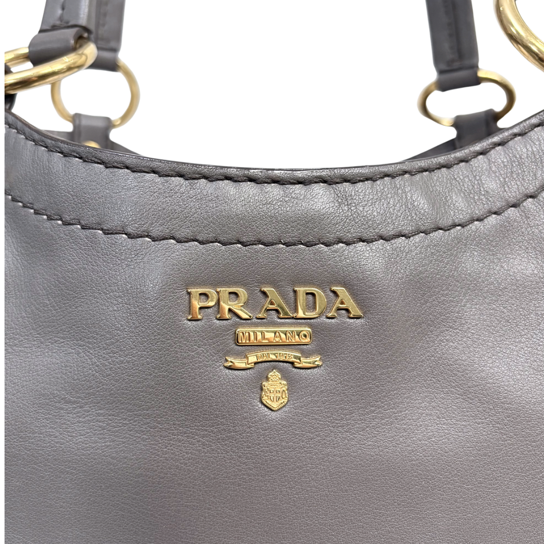 Signature Hobo Bag Vitello Daino Leather Grey Gold Hardware