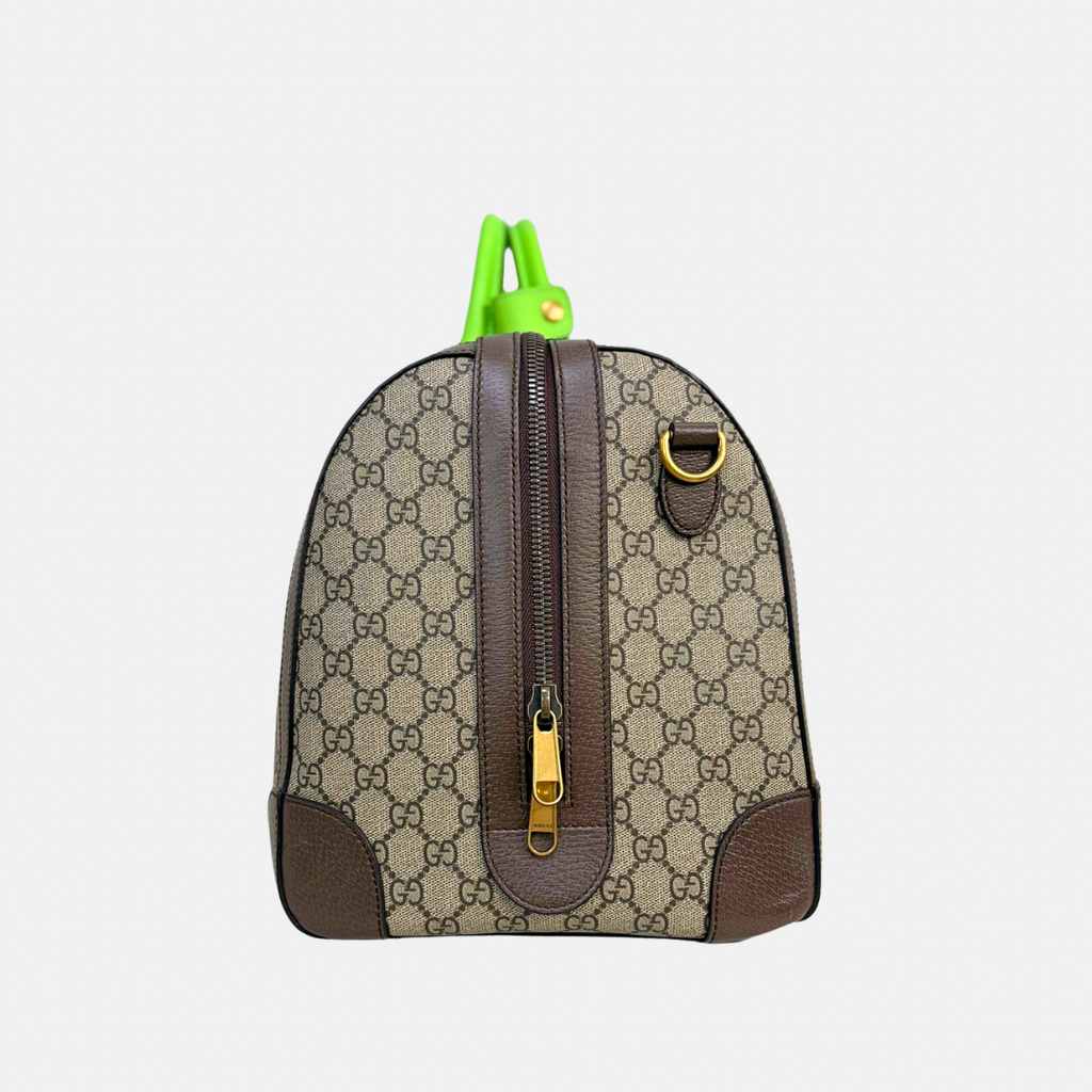 Savoy Duffle Bag GG Supreme Canvas Neon Green Gold Hardware