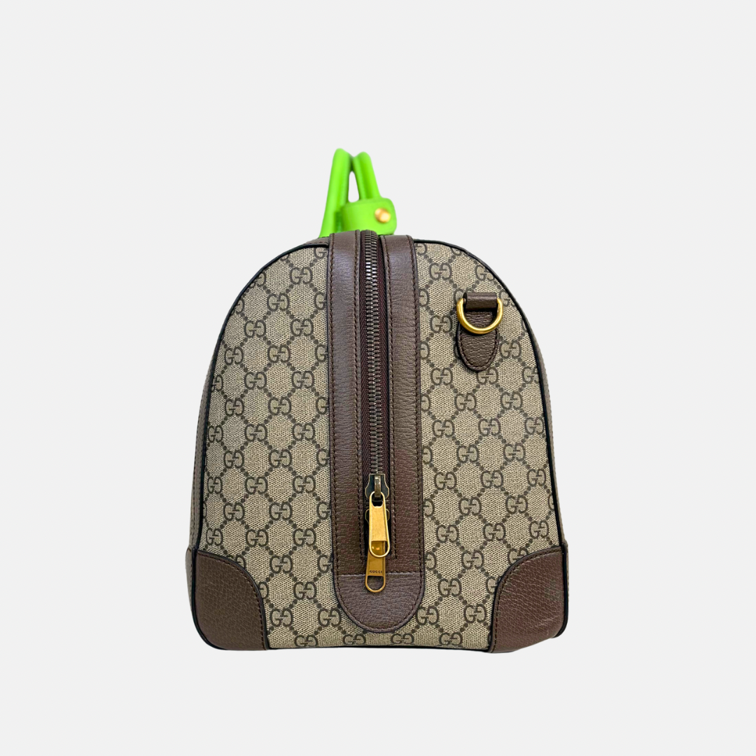 Savoy Duffle Bag GG Supreme Canvas Neon Green Gold Hardware
