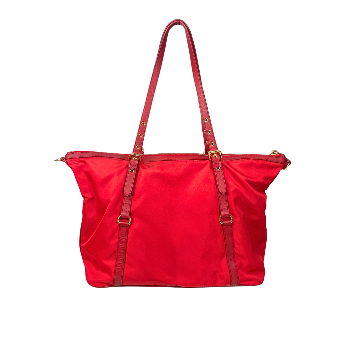 Tessuto Tote Red Saffiano Leather Gold Hardware