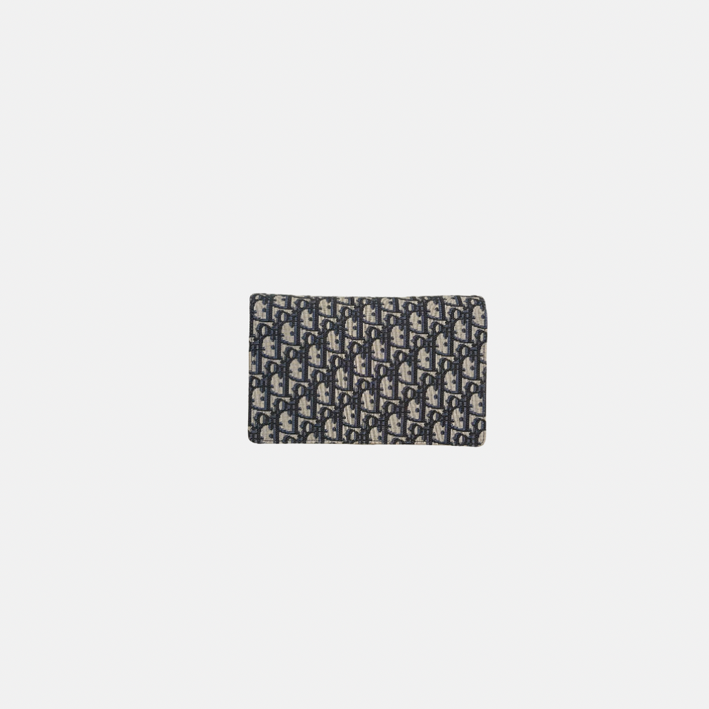 Saddle Pouch Wallet On Chain Medium Blue Oblique Jacquard Gold-Finish Hardware