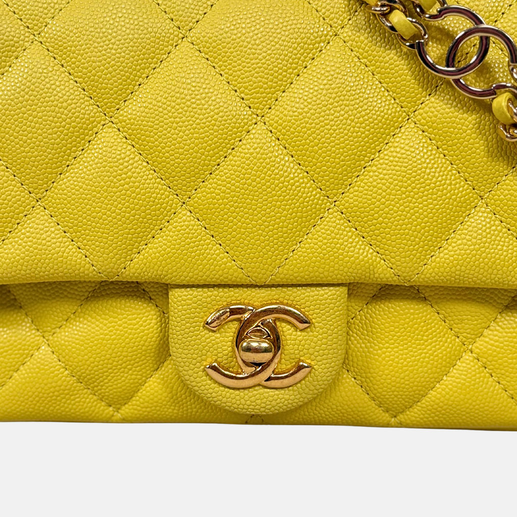 23C Collection Seasonal Flap Lemon Yellow Caviar Gold Hardware Microchip