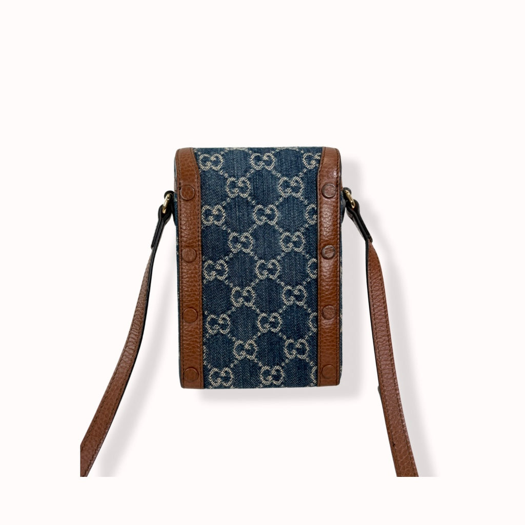 Horsebit GG Denim 1955 Mini Brown Leather Trim